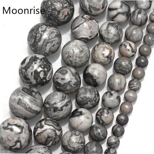 AAA Natural Map Stone beads gray Picasso Stone beads For Bracelet Making DIY Material 1Standard 15" HK083