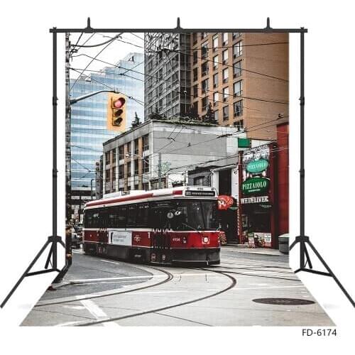 Tramcar Shop Building Street Photography Background Vinyl Cloth Backdrop for Portrait Children Baby Photobooth Photo Studio