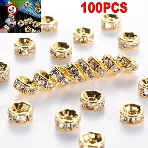 100pcs 6 8 mm Rhinestone Rondelles Crystal Bead Loose Spacer Beads For DIY Jewelry Making Accessories Supplie