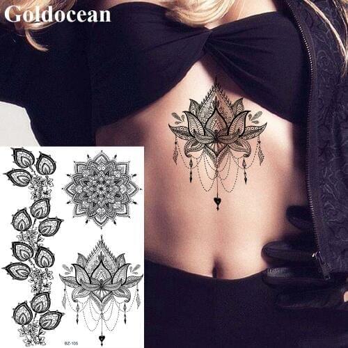 GoldOcean Henna Flower India Lace Waterproof Fake Tattoos Stickers Body Arm Art Waist Tattoo Temporary Sexy Custom Leaf Tatoos