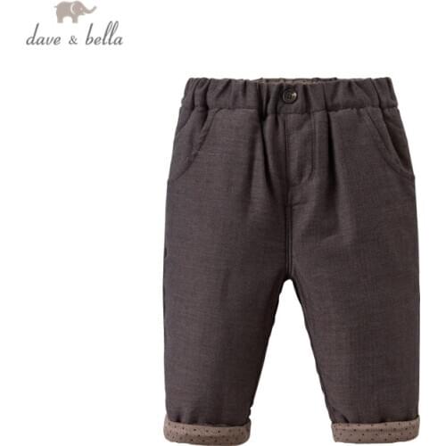 DB14889 dave bella winter baby boys fashion solid padded pants children full length kids pants infant toddler trousers