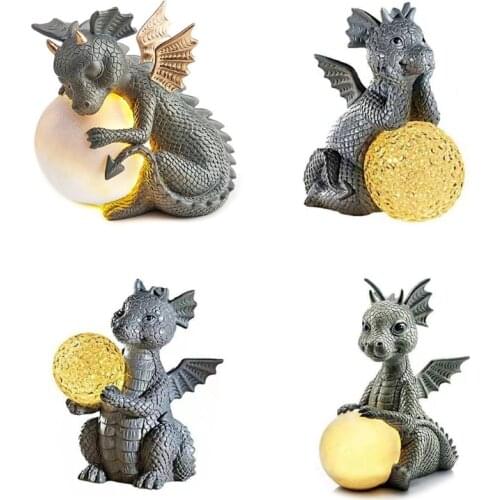 Statue decoration art Furnishing Resin Dinosaur Solar Garden Halloween Lamp Crafts Dragon Meditated Statue Ornament Yard Decor