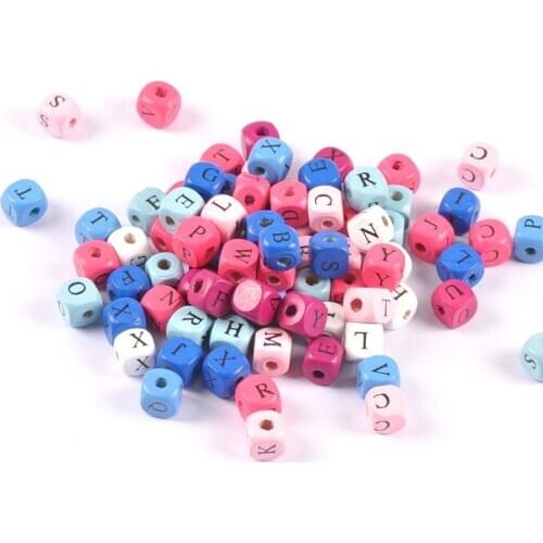 DIY Square Letter Alphabet Mixed Wooden Beads For Creative Name Jewelry Making Necklace Spacer Beading 100PCS MT2662