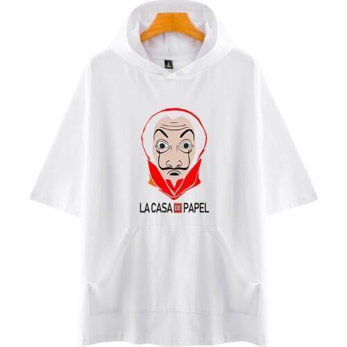 Summer Men Tshirt La Casa De Papel Loose Hooded Tops Tees Shirts Male Sportswear Hoodie Short Sleeve Mens T-shirt Funny Clothing
