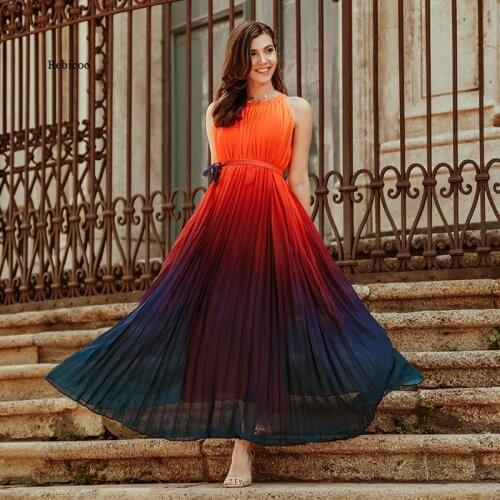 Gradient O-Neck Sleeveless Lace Fashion Womens Dress Summer Sexy Elegant Party Long Dresses Women 2020 Vacation Leisure