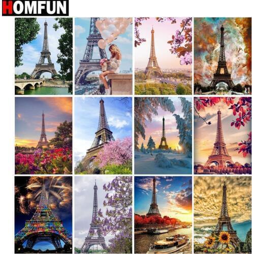 HOMFUN Full Square/Round Drill 5D DIY Diamond Painting "Tower scenery" 3D Diamond Embroidery Cross Stitch Home Decor Gift