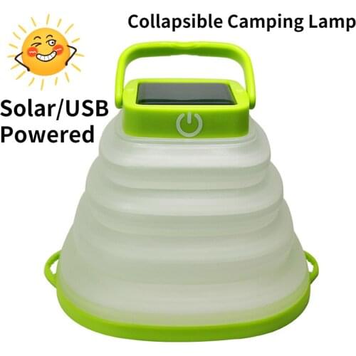 Camping Lantern LED Rechargeable Camping Light Solar/USB Powered Collapsible Tent Light With Handle Camping Lamp For Hiking Tent