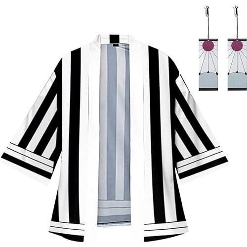 Anime Demon Slayer Kimetsu no Yaiba Iguro Obanai Kimono Cardigan Robe Cospaly Costume Print Casual Coat with Earings