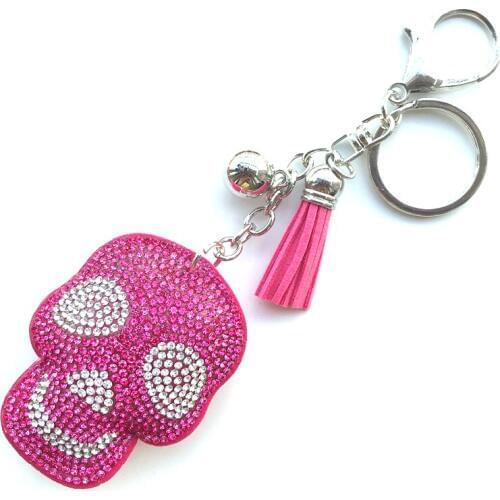 Skeleton Keychain Leather Rhinestone Tassel Crystal KeyChains Women Holder Bag Car Key Ring Fashion Pendant Punk Jewelry