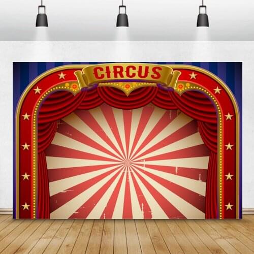 Laeacco Circus Theme Red Curtain Stage Baby Birthday Party Background Photography Clown Play Show Customized Photocall Backdrop