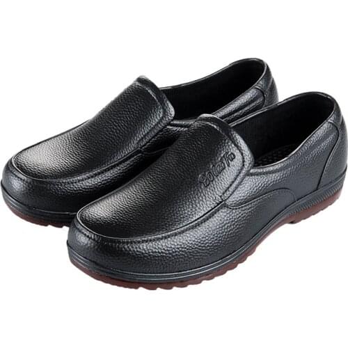 Fashion Leather Low Men Rain Boots PVC Wear-resistant Waterproof Rubber Boots Non-slip Shallow Rainboots Casual Work Water Shoes