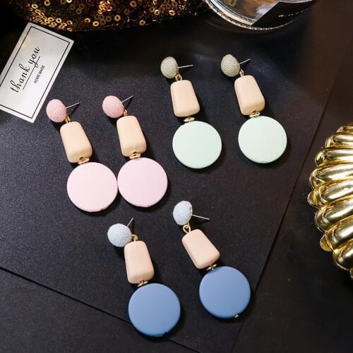 Fashion Earrings Pink Green Blue Gold Round Geometric Drop Acrylic Earrings for Women Punk Metal Earring Trendy Jewelry Elegant
