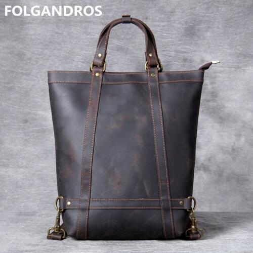 2019 Brand Crazy Horse Leather Backpack Mens Personality Handmade Genuine Leather Multifunctional Backpack Classic Laptop Bag