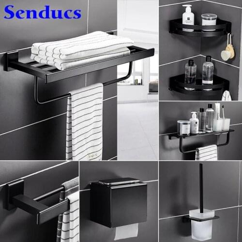 Black Bathroom Hardware Set Senducs Matte Black Bathroom Towel Rack Bars Quality 304 Stainless Steel Black Bathroom Hardware Set