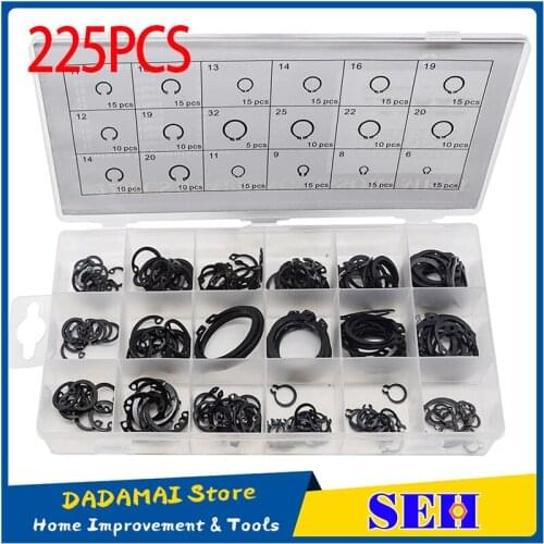 225PCS Circlip Set External/Internal Retaining E-type Cir clip Lock Snap Retaining Ring Assortment Set holes Shaft Collar Washer