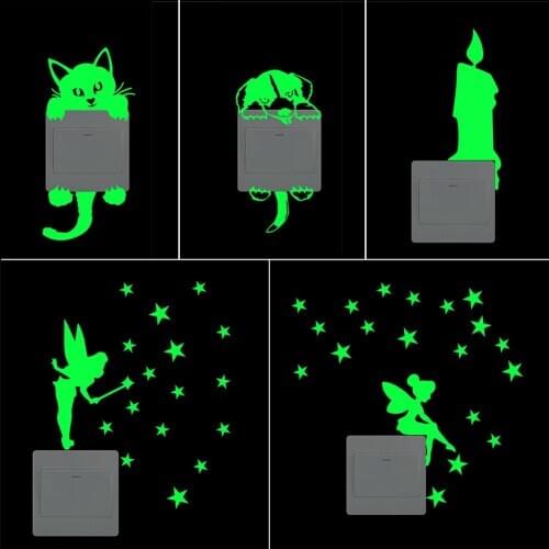 Luminous Wall Sticker Home Luminous Switch Stickers Cartoon Glowing Wall Sticker Dark Glow Decoration Sticker Cat Cute Creative