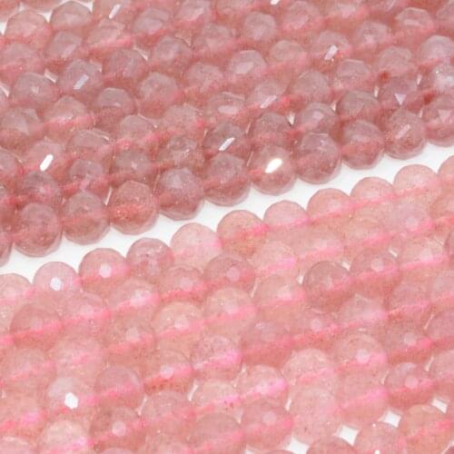Natural Strawberry Quartz Pentagon Faceted / Triangle Faceted Round Beads 8.2mm