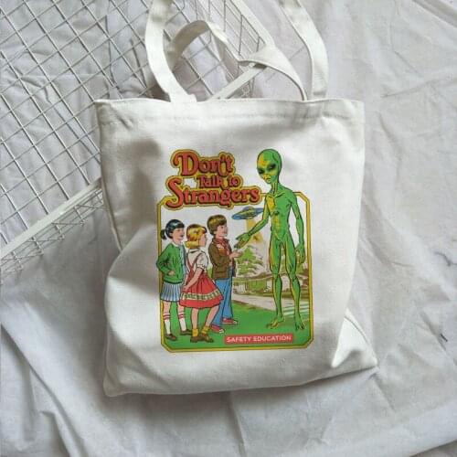 Harajuku New Ulzzang Fun Evil Cartoon Print Canvas Large Capacity Shoulder Bag Vintage Fun Fashion Women Casual Bags Canvas Bag