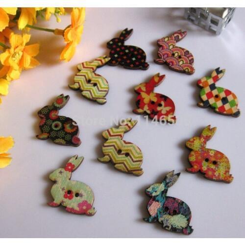 New wooden buttons 200PCs MIXED Colors Lovely Rabbit Shape 2 Hole Scrapbook sewing accessories 31mm x31mm