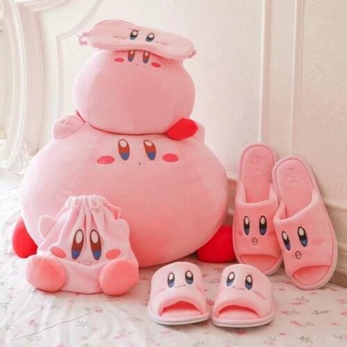 Star Kirby Plush Toy Creative Cartoon Star Plush Doll Non-Slip Fish Mouth Slippers Eye Mask Drawstring Pocket