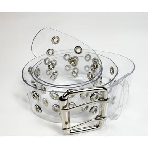 Women Clear Full Grommet Belt Female Disigner Punk Rivet Pin Buckle Waist Resin Plastic PVC Trouser Jeans Transparent Belts