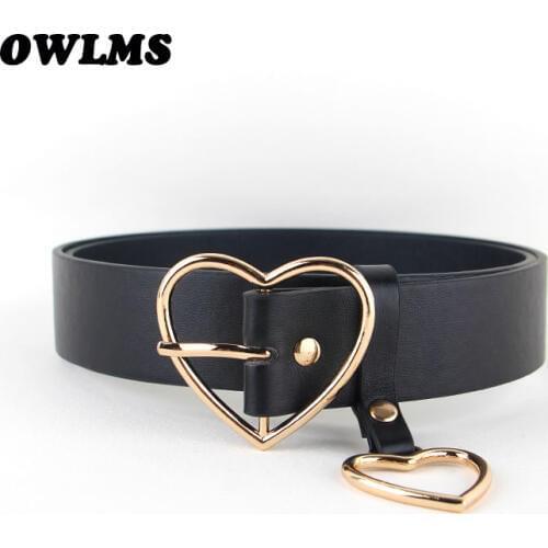 New Arrival Silver pin buckle belts girlfriend gold heart shape buckles black leather Women Punk jean belt students thin gifts