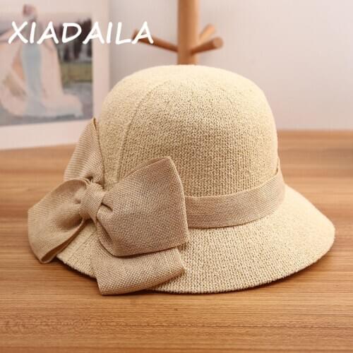 Bow fishermans Hat Womens summer basin hat sun hat Korean version versatile fashion foldable sun hat small hat