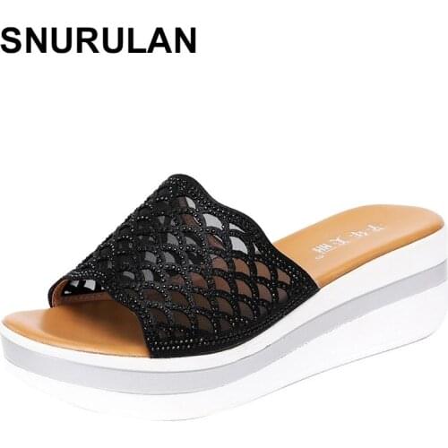 SNURULANPlus Size 32-43 Platform Slippers Women Shoes 2021 Summer Cutout High Heels Wedges Slides Ladies Office Wedding Shoes
