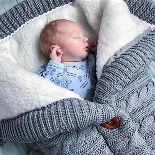 Newborn Infant Sleeping Bags Baby Blanket Soft Thicken Knit Crochet Winter Warm Swaddle Wrap Sleepsack Bag Kids Bedding