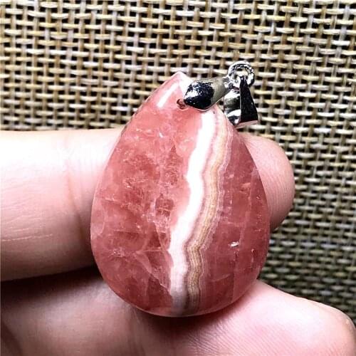 Top Natural Red Rhodochrosite Pendant Jewelry For Woman Lady Man Crystal Argentina 26x19x7mm Beads Silver Water Drop Stone AAAAA