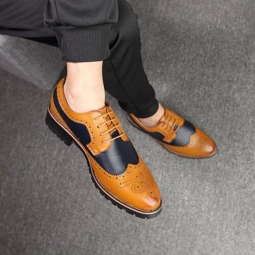 Oxford Shoes Men Brogues Shoes Lace-Up Bullock Business Wedding Dress Shoes Male Formal Shoes hj32
