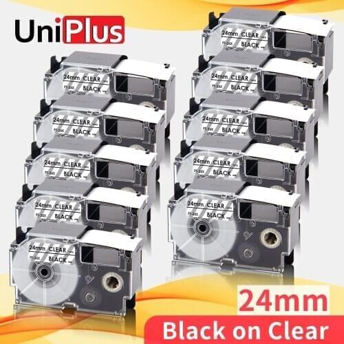 UniPlus 24mm XR-24X Black on Clear 1" Labeling Tape Replacement Casio KL Label Printer XR24X for Casio Label Maker KL8100 8200