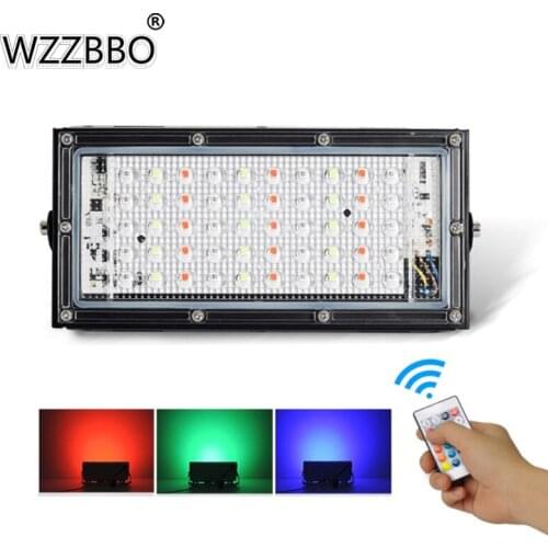 AC 220V IP66 Waterproof RGB Indoor Outdoor LED Flood Light 50W Colorful with Remote Control Spot Light