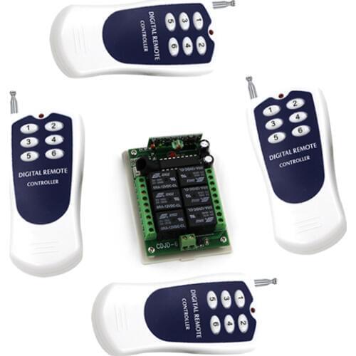 High Quality New DC 12V 10A 6 Channel Wireless 6CH Relay Remote Control Switch 4 Transmitters RF 315MHz SKU: 5435