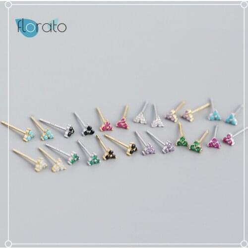 YUXINTOME 925 Silver Ear Needle Colorful Crystal MINI Stud Earring for Woman Lovers' Couples Bling CZ Piercing Earrings Jewelry