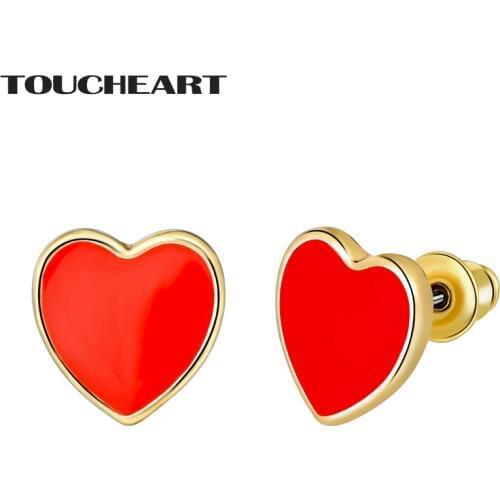 TOUCHEART New Charm brand Fine Red Heart Stud Earrings For Women Ethnic Gold color Statement Earrings Fashion Jewelry SER160153