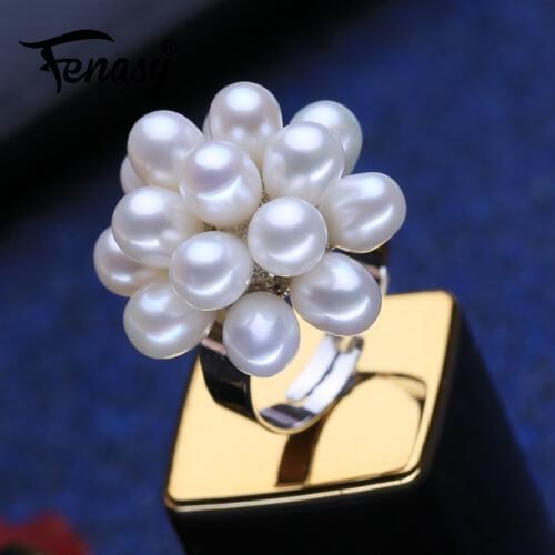 FENASY Many Pearls Natural Freshwater Pearl Rings For Women Handcrafted Female 925 Sterling Silver Party Ring Fine Jewelry