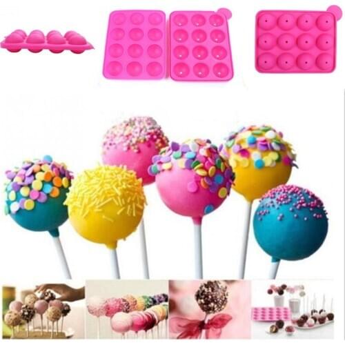 1 pcs Round-Shaped 12 Holes Lollipop Pop Mould Silicone Party DIY Cake Cookie Candy Chocolate Maker Baking Tool Tray Candy Color