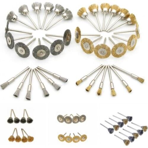 24 Pieces Mini Wire Brush Wheel Cup Brass Steel Wire Brush Set Shank For Power Rotary Tools Polishing