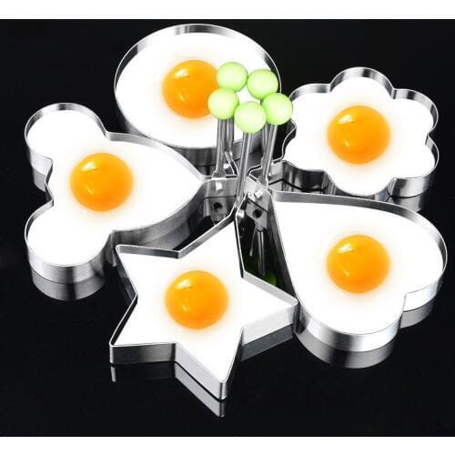 5pcs Omelette Fried Egg Frying Mold Kitchen Gadgets Stainless Steel Egg tools Flower Round Star Molds Kitchen Tools