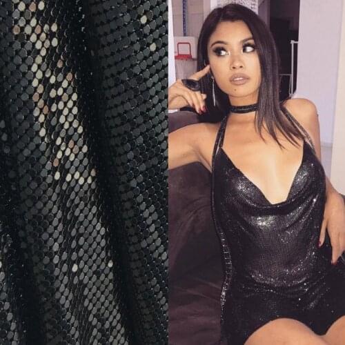 60 X18 inches Black Metal Mesh Fabric Metallic Sequin Sheet Sequined Loop Square For DIY Dress Curtain Table Cloth Bags Shoes