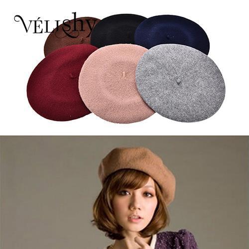 Winter Warm Faux Wool Beret Women Girls French Artist Beanie Hat Cap Red Black Purple Beige Orange Kawaii Flat Top Caps Warmers