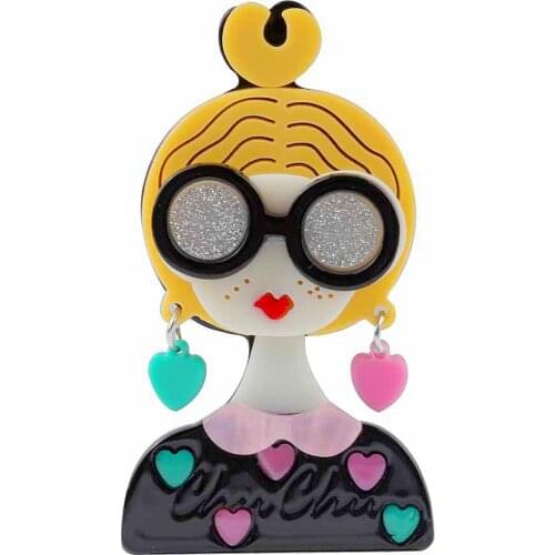 New Fashion Cartoon Girl with Dangle Brooches Pins For Women Big Acrylic Lovely Girl Drop Brooch Lapel Badge Party Jewelry Gift