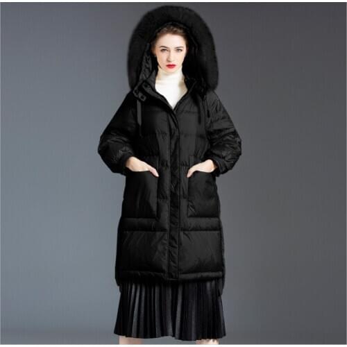 Black Down jacket 2020 new Womens winter wear mid-length Korean down jacket with large fur collar coats White duck down jacket