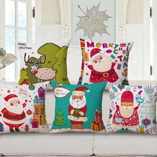 Decorative Cotton Linen Cushion Cover 45X45Cm Capa de Dlmofada Sofa Bedding Throw Pillow Case Merry Christmas Santa Claus