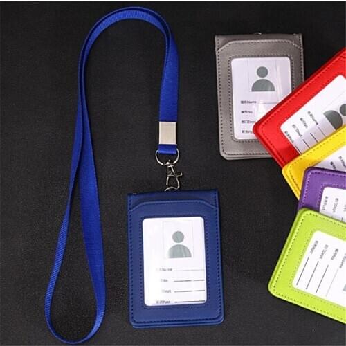 Card Holder Neck Strap Supplies Stationary Simple Office Credit Pu Box No Zipper Keychain Unisex 11 Dress With Lanyard Badge