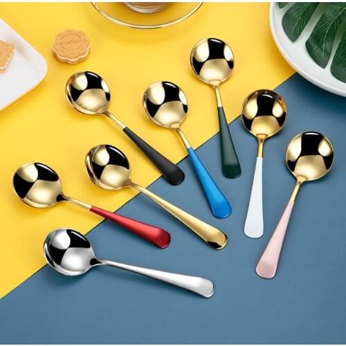 Salad Dessert Fruit Spoon 304 Stainless Steel Gold Short Handle Cutlery Tea Ice-Cream Coofee Steak Spoon Kitchen Tools