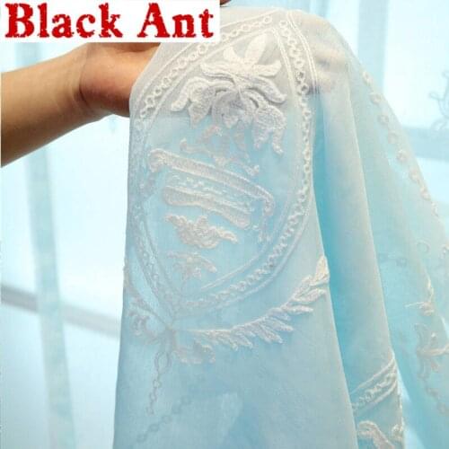 European Embroidery Tulle Curtain For Living Room Window Screen Bedroom Balcony Kitchen Voile Sheer Fabric 3 Colors X-JD910#20