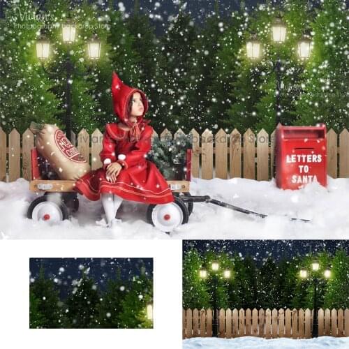 Snowy Street Light Backdrop Kids Christmas Photography Background Snowflake Festival Family Portrait Child Baby Photostudio