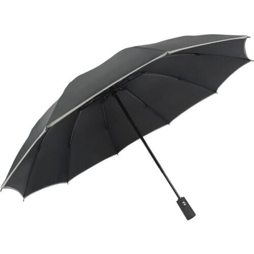 Hot Seller 3-Folding Automatic Reverse Folding Umbrella Windproof Safety LED Fluorescence Strip Anti-UV Parasol